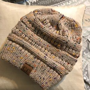 C.C beanie cap with ponytail hole beige